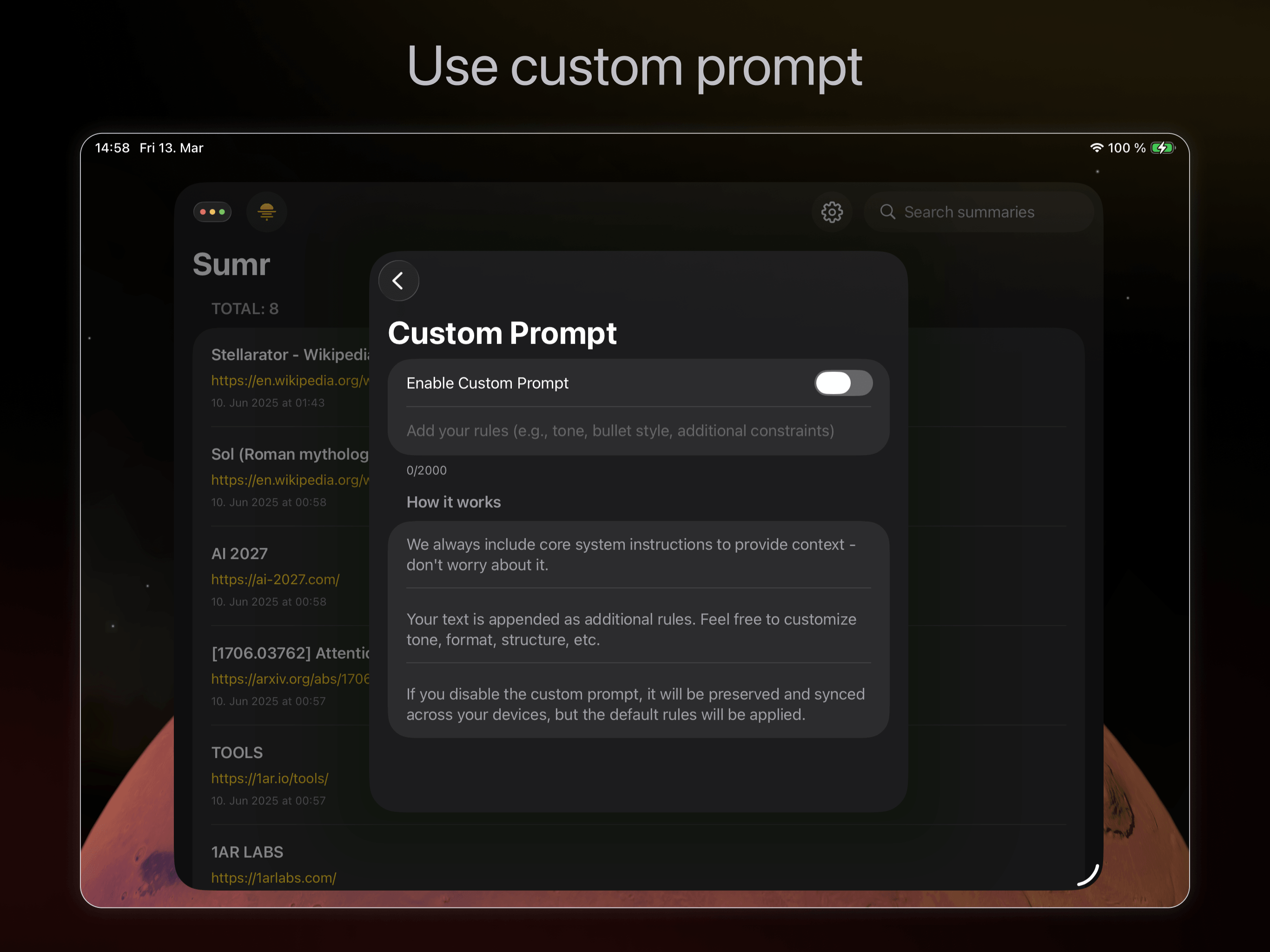 Custom prompts on iPad