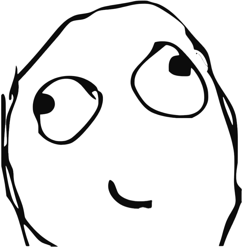 Simple black line drawing of a round face with lopsided eyes and a small curved smile on a dark background.