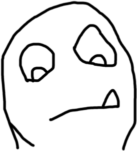 Black-and-white line drawing of a face looking up and to the side with clenched teeth, concentrating hard.